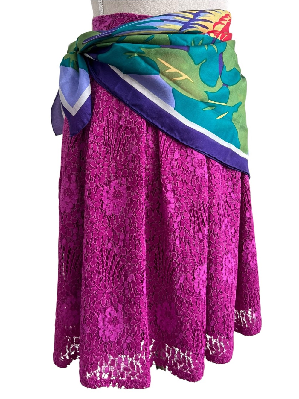 Lace Dirndl Skirt Knee Length Pink Purple Pockets Size Large